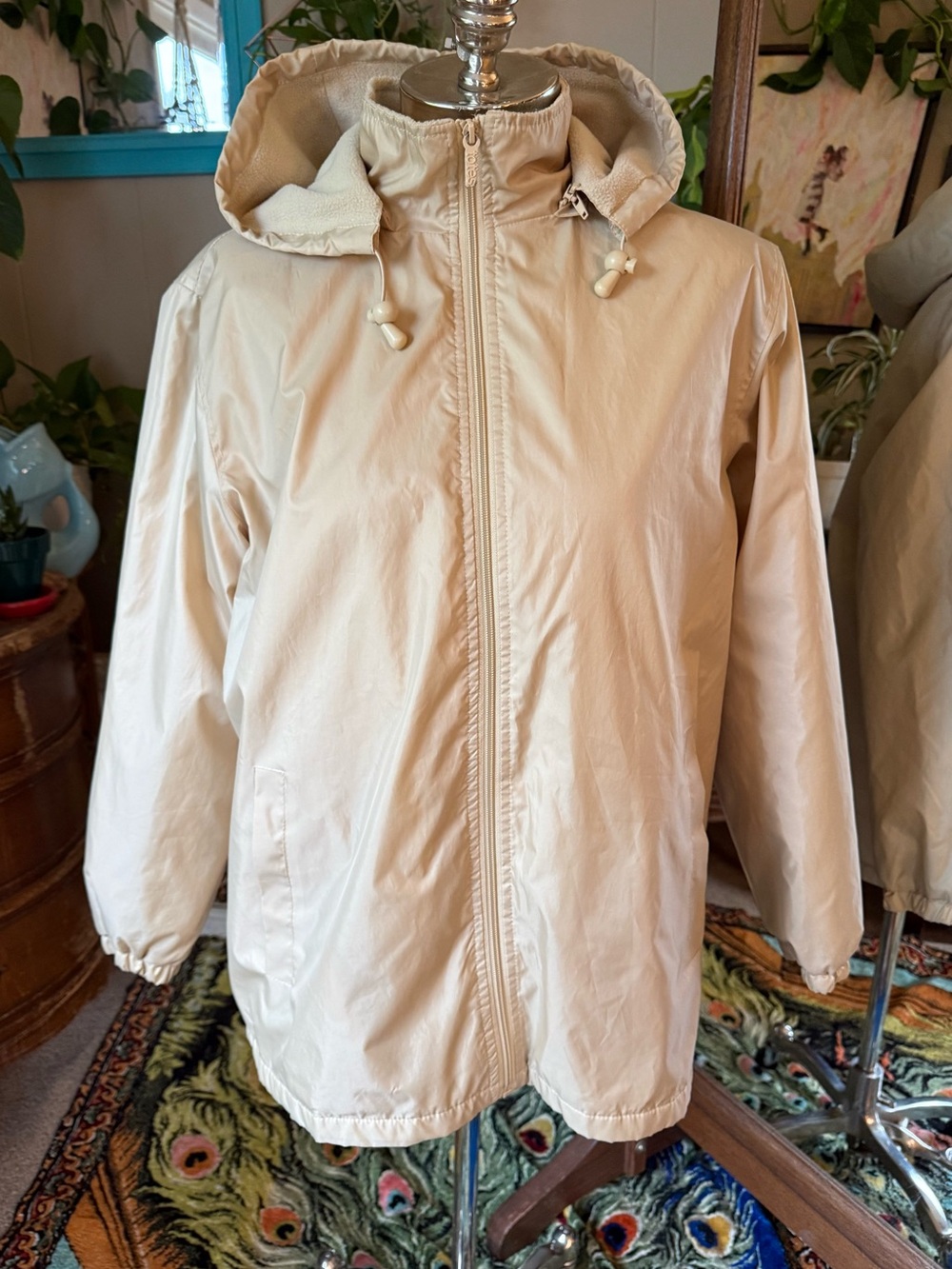 Totes Vintage Yellow Fleece Lined Hooded Rain Jacket Slicker Coat Womens L